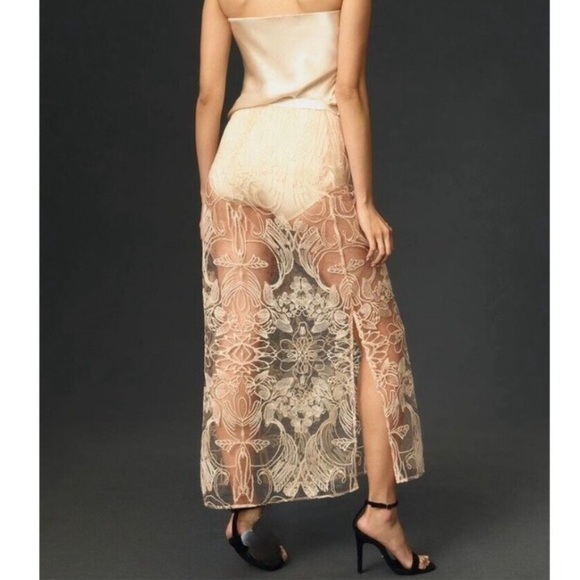 ANTHROPOLOGIE Sheer Lace Embroidered Maxi Skirt Rose Color Size M NEW Demure - Picture 3 of 13